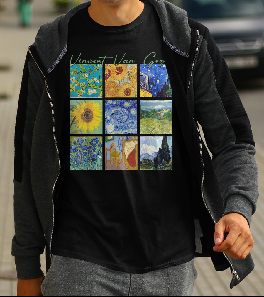 Vincent Van Gogh Almond Blossoms Sunflowers Starry Night Irises Bedroom Cypress T-Shirt