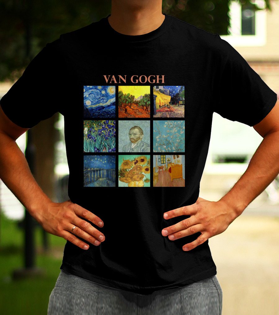 Van Gogh Starry Night Sunflowers Irises Café Terrace Almond Blossoms Portrait Bedroom T-Shirt