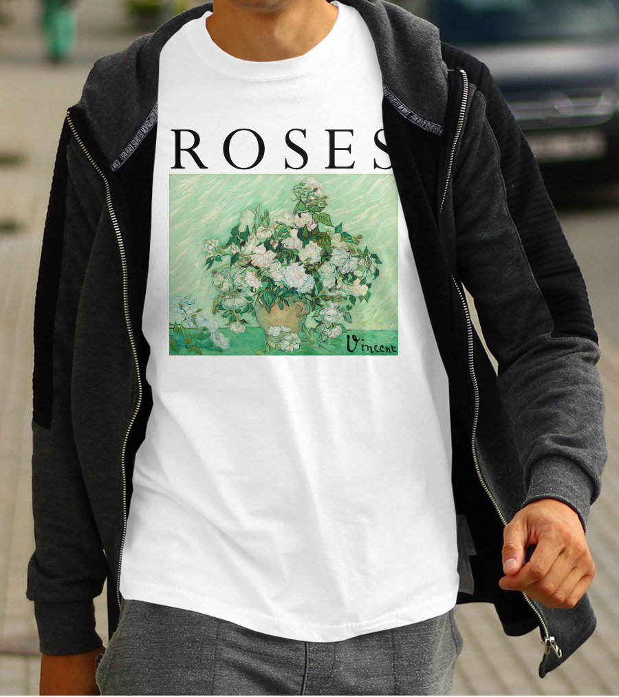 ROSES Vincent Van Gogh Green Floral Painting T-Shirt