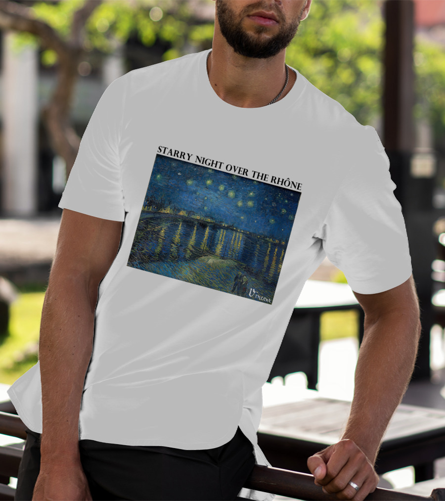 Starry Night Over The Rhône Vincent Van Gogh Vivid Blue Waterscape T-Shirt