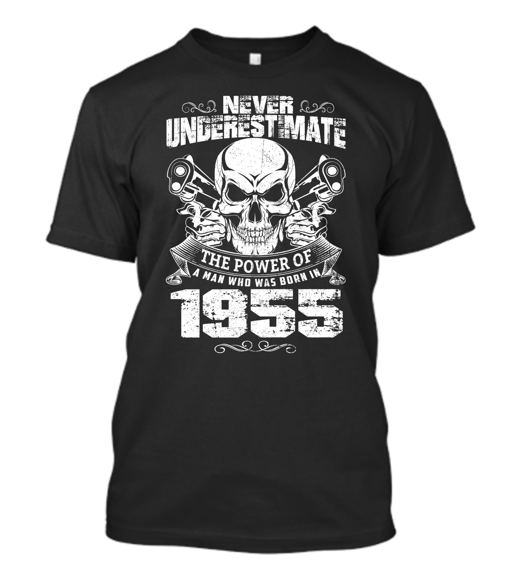 Never Underestimate The Power Of A Man Who Was Born In 1955 Skull Pistons T-Shirt