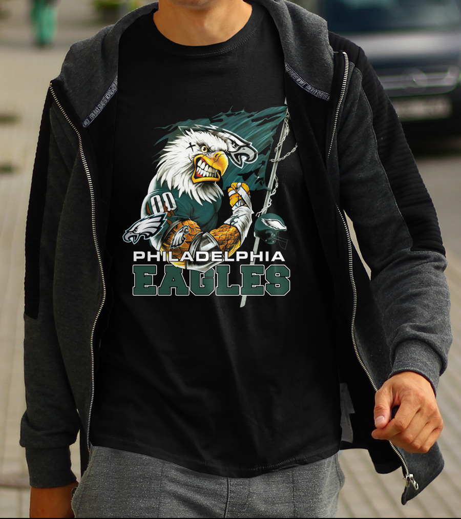 Philadelphia Eagles Fierce Mascot Holding Flag T-Shirt