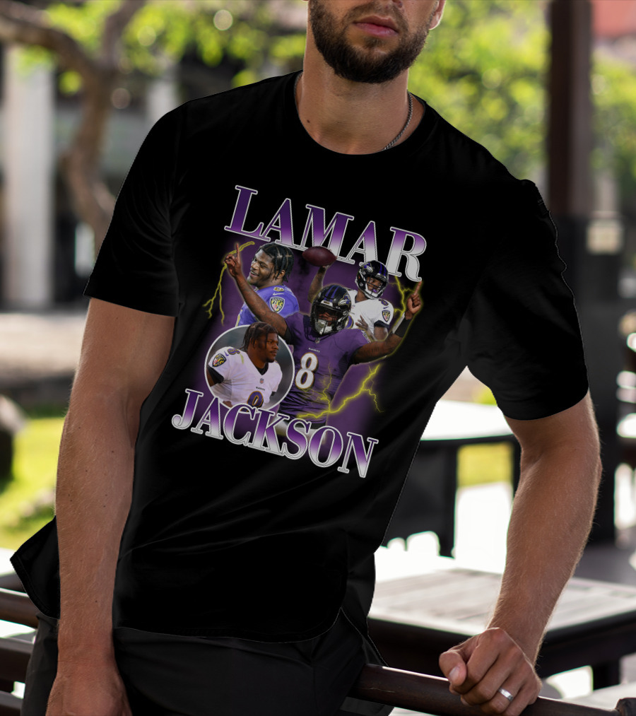 LAMAR JACKSON Baltimore Ravens Quarterback Collage T-Shirt