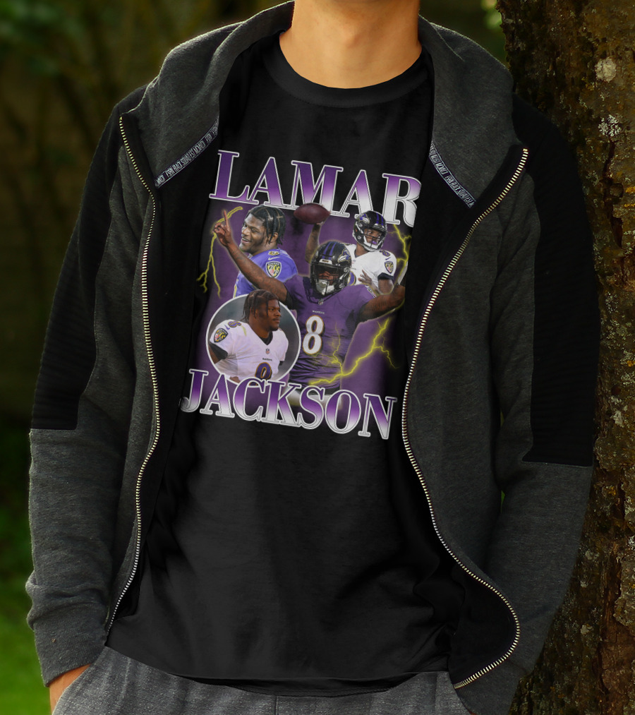 LAMAR JACKSON Baltimore Ravens Quarterback Collage T-Shirt