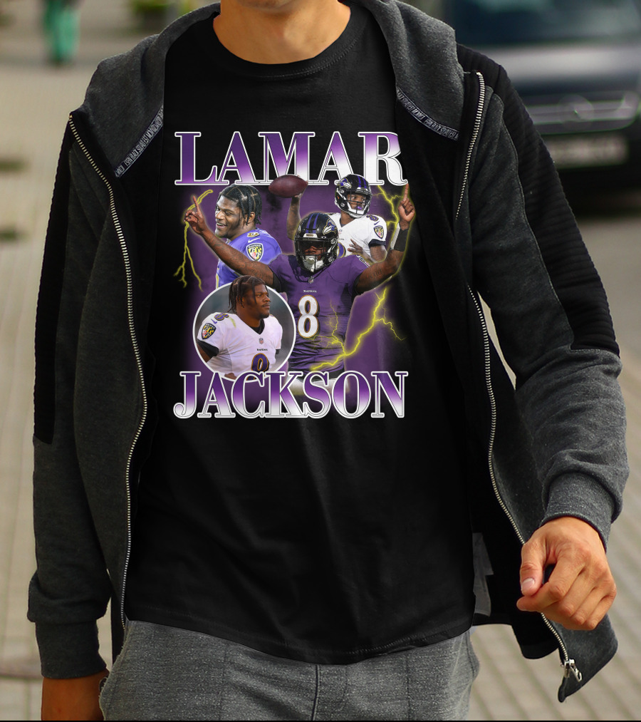 LAMAR JACKSON Baltimore Ravens Quarterback Collage T-Shirt