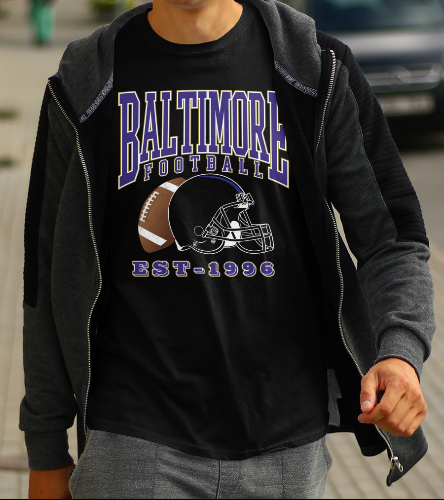 Baltimore Football EST-1996 Helmet And Ball Retro Sports T-Shirt