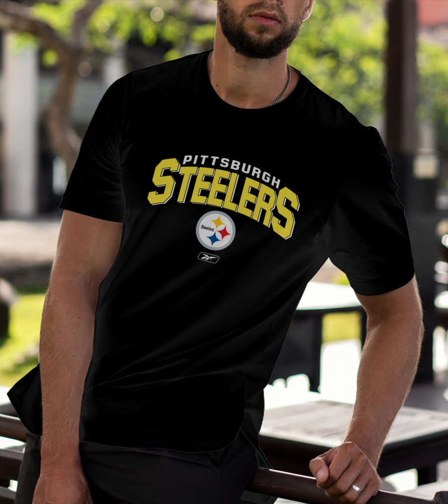 Pittsburgh Steelers Reebok Logo Silver Gray Background T-Shirt