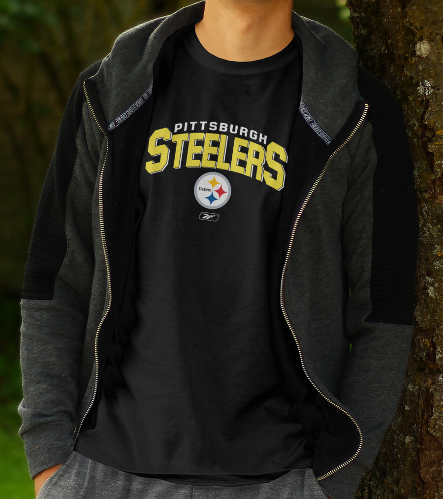 Pittsburgh Steelers Reebok Logo Silver Gray Background T-Shirt