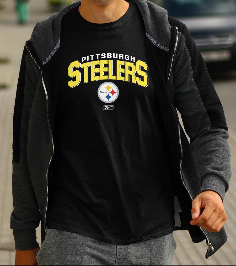 Pittsburgh Steelers Reebok Logo Silver Gray Background T-Shirt
