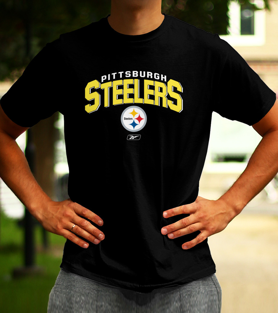 Pittsburgh Steelers Reebok Logo Silver Gray Background T-Shirt