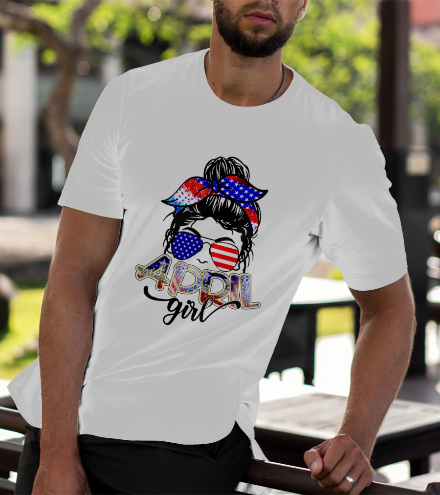 April Girl American Flag Bandana Sunglasses Patriotic T-Shirt