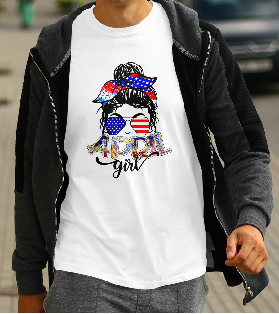 April Girl American Flag Bandana Sunglasses Patriotic T-Shirt