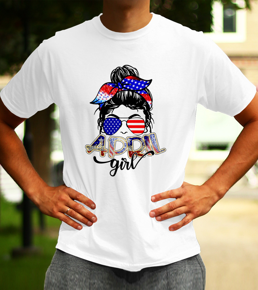 April Girl American Flag Bandana Sunglasses Patriotic T-Shirt