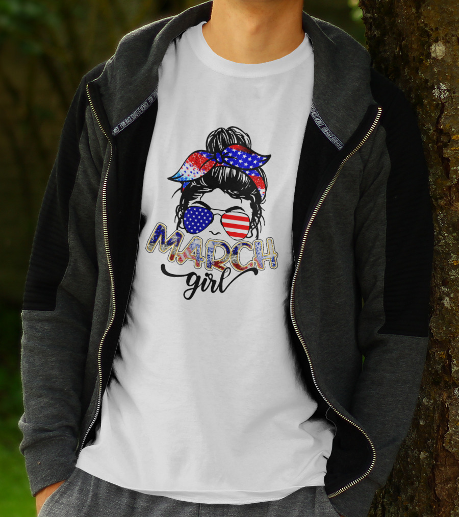 MARCH Girl American Flag Bandana Sunglasses T-Shirt