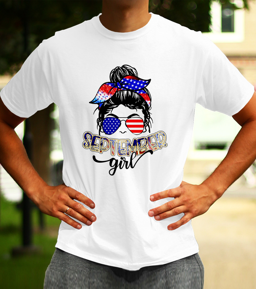 September Girl American Flag Bandana And Sunglasses T-Shirt