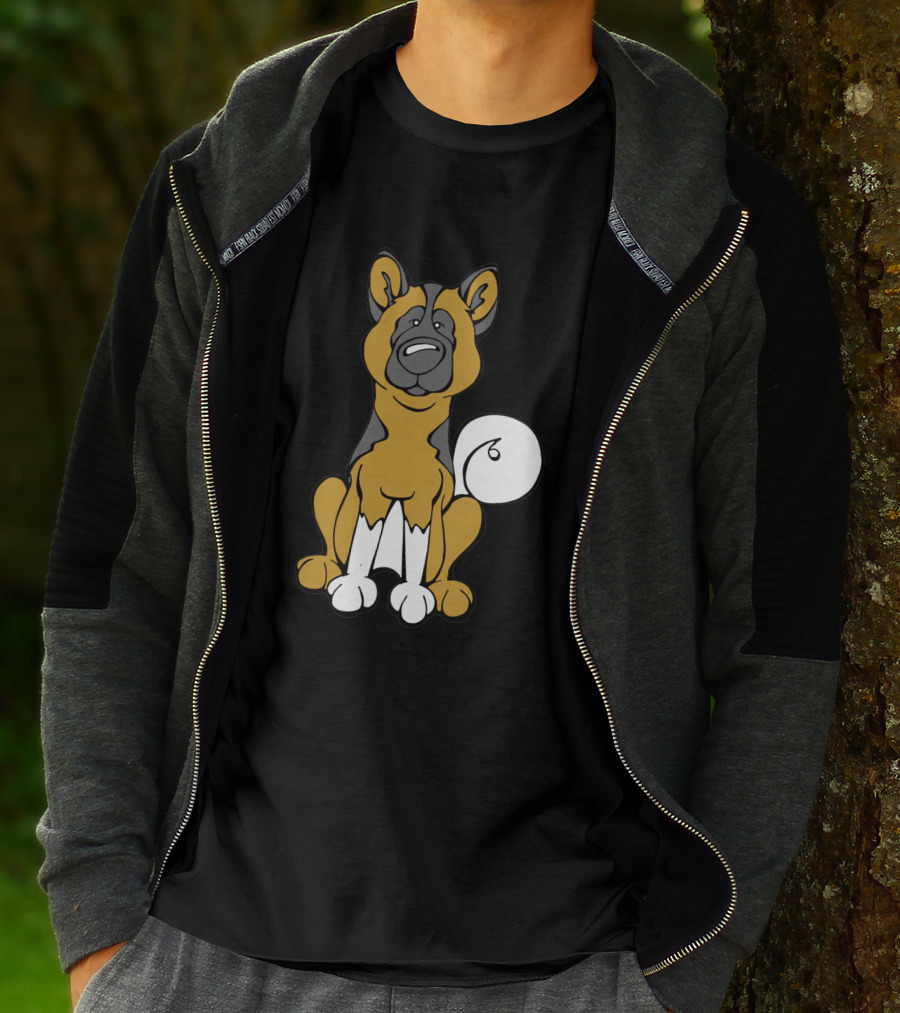 Akita Dog Black And White Cartoon T-Shirt