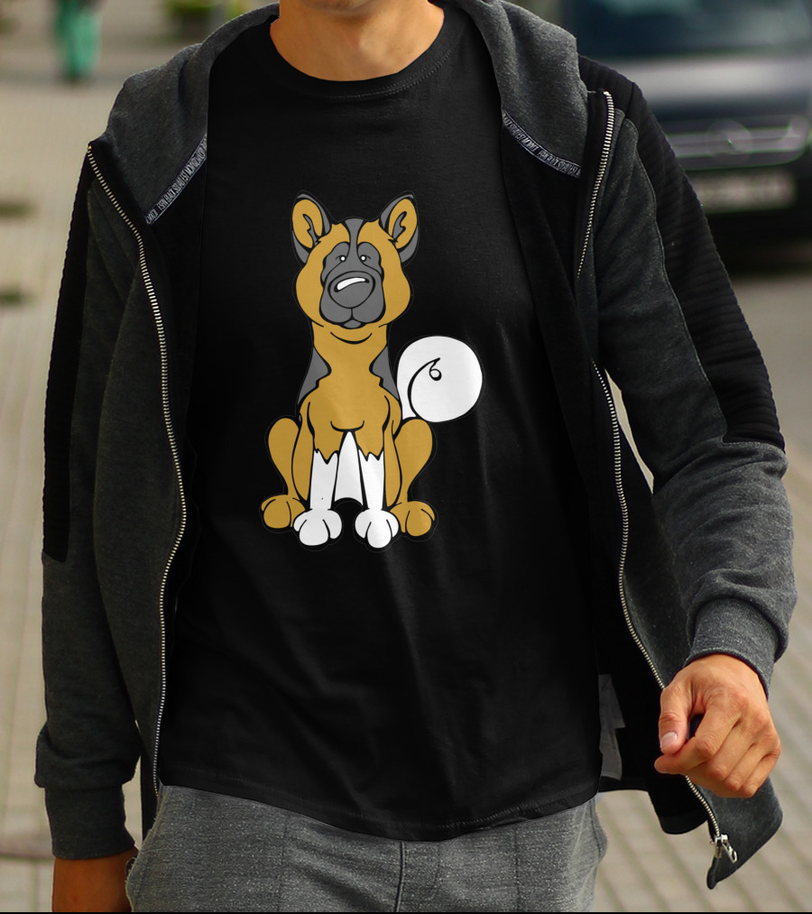 Akita Dog Black And White Cartoon T-Shirt