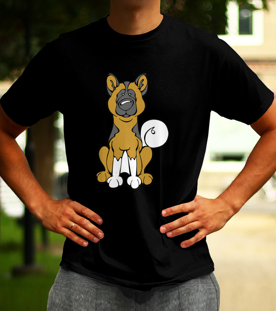 Akita Dog Black And White Cartoon T-Shirt