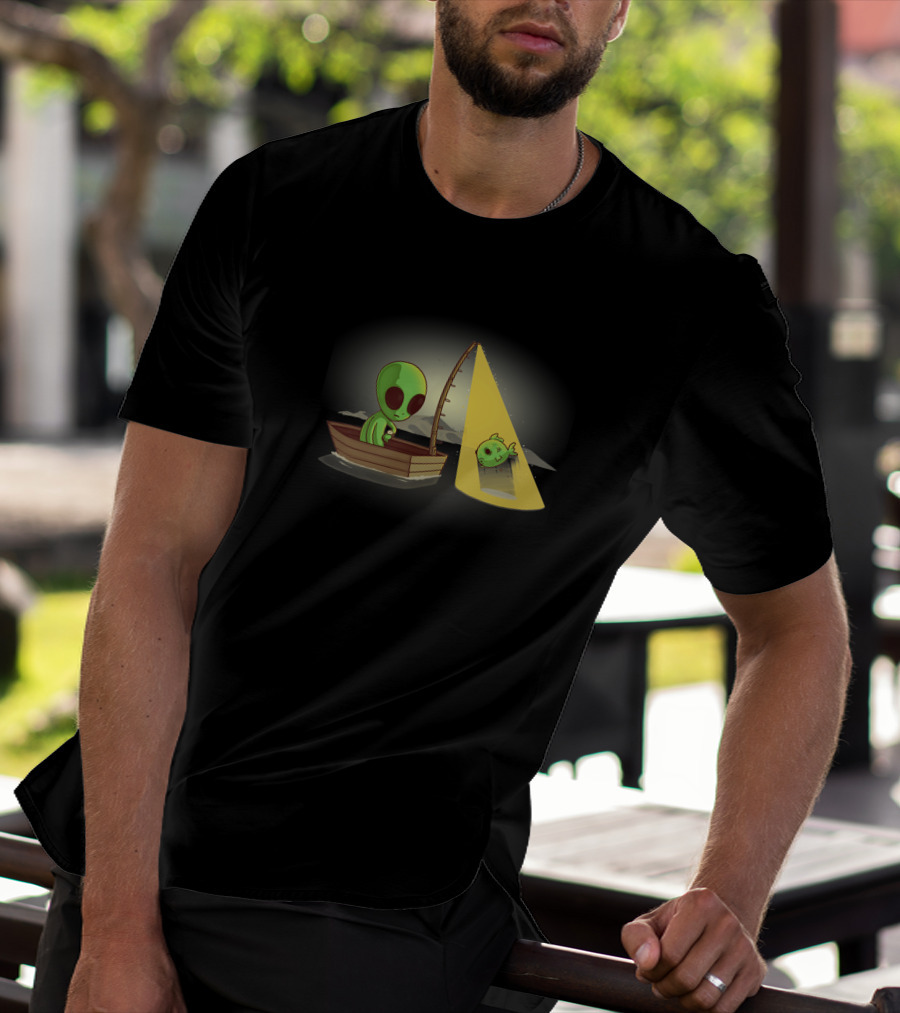 Alien Fishing UFO Light Beam Catch Boat T-Shirt