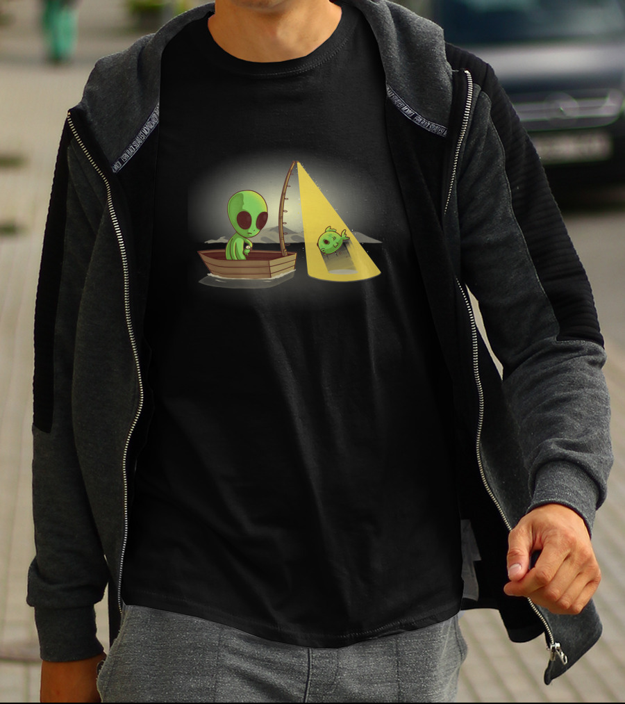 Alien Fishing UFO Light Beam Catch Boat T-Shirt