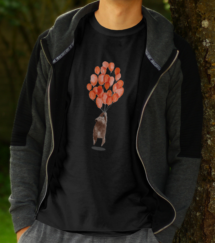 Almost Take Off With Bear Holding Red Balloons Floating Up 1492691 T-Shirt