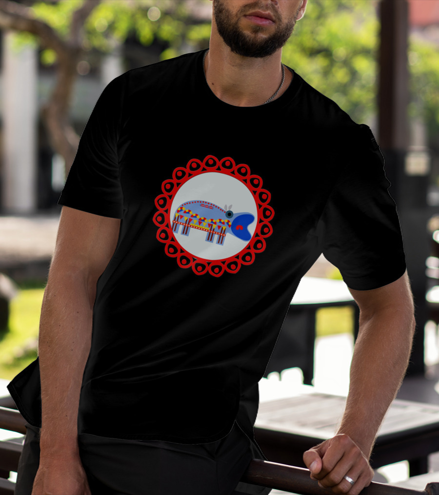 Ornate Hippo In Red Circular Frame Pattern 1408945 T-Shirt
