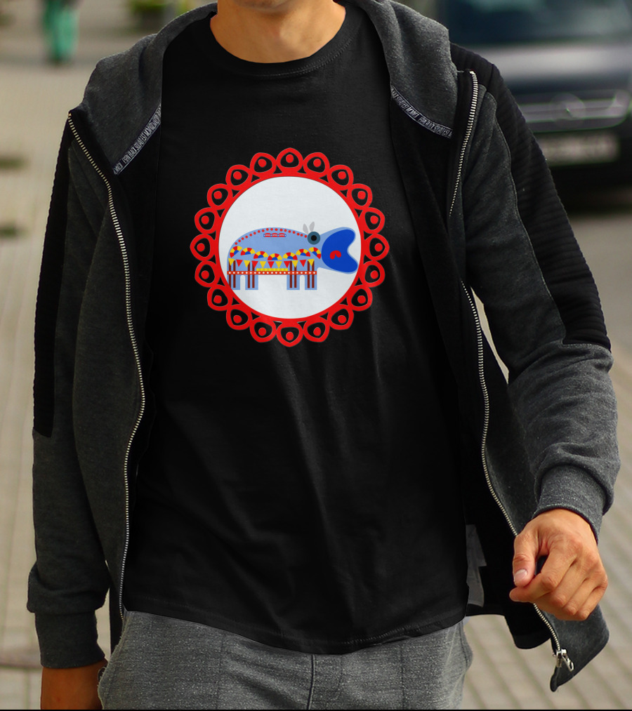 Ornate Hippo In Red Circular Frame Pattern 1408945 T-Shirt