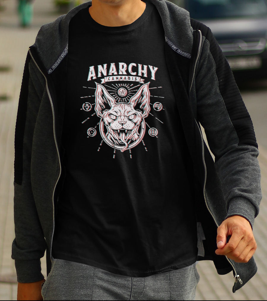 Anarchy Cannabis Sphynx Cat With Esoteric Symbols T-Shirt