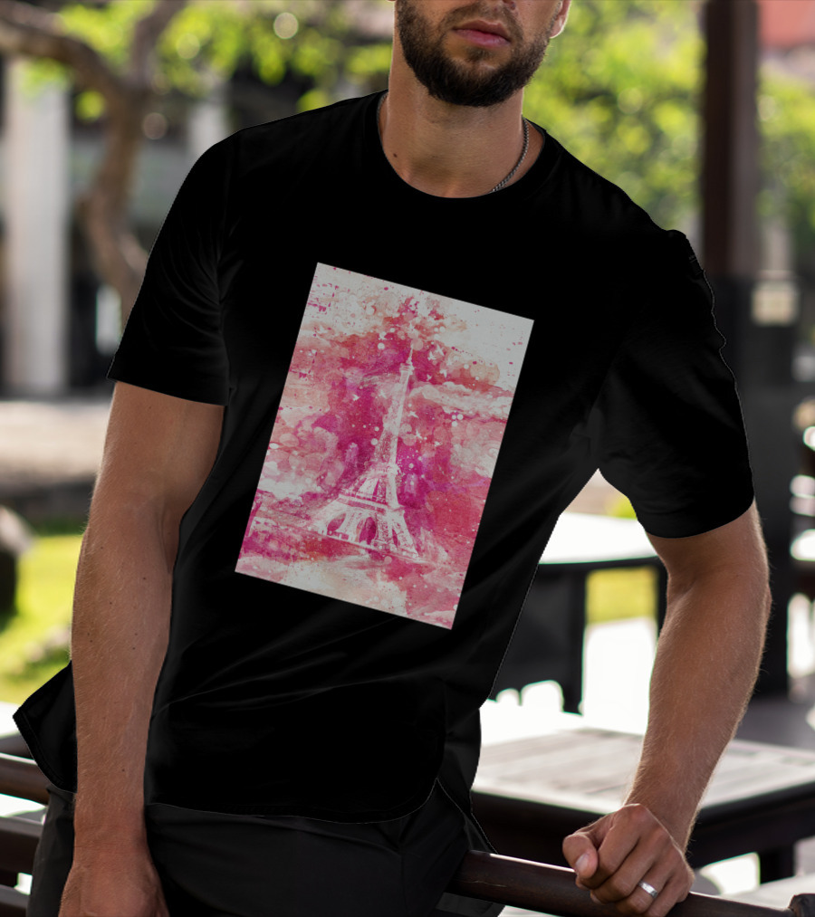 Artistic Xliv Eiffel Tower Paris 119278 Pink Splatter T-Shirt