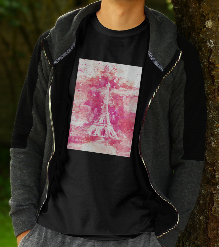 Artistic Xliv Eiffel Tower Paris 119278 Pink Splatter T-Shirt