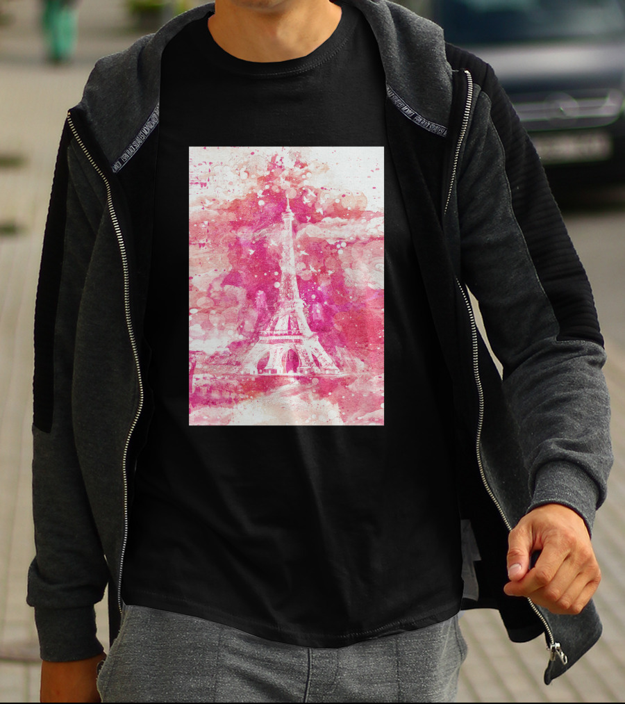 Artistic Xliv Eiffel Tower Paris 119278 Pink Splatter T-Shirt