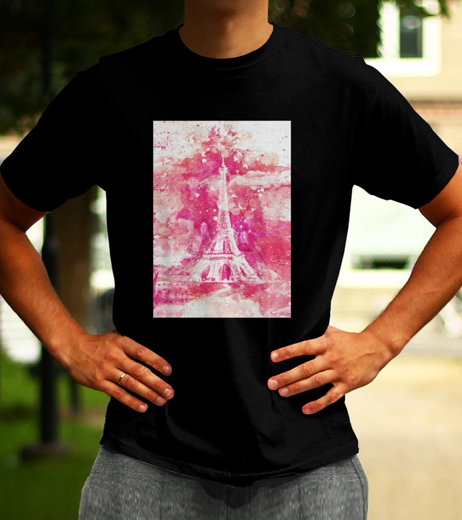 Artistic Xliv Eiffel Tower Paris 119278 Pink Splatter T-Shirt