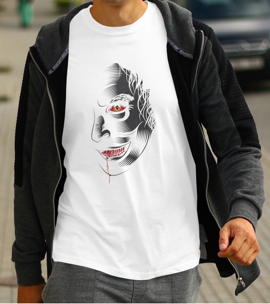 Aswang 1186733 Creepy Red-Eyed Smiling Face With Blood Drip T-Shirt