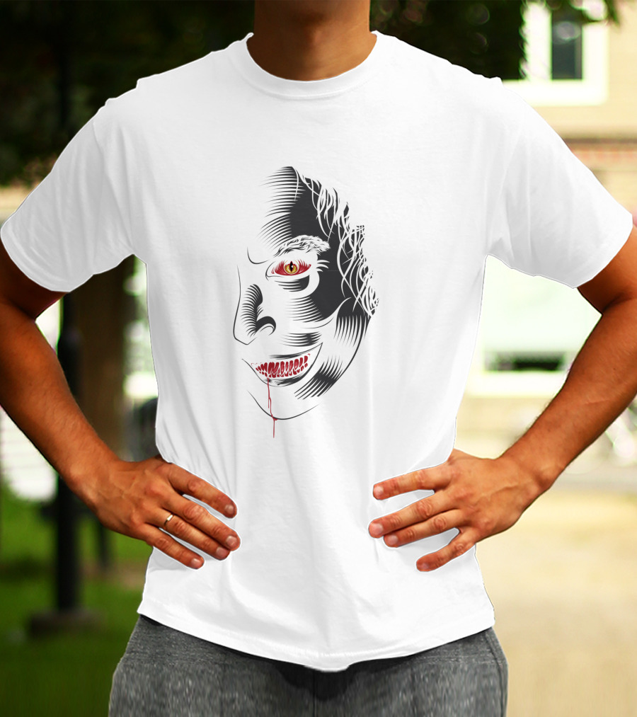 Aswang 1186733 Creepy Red-Eyed Smiling Face With Blood Drip T-Shirt