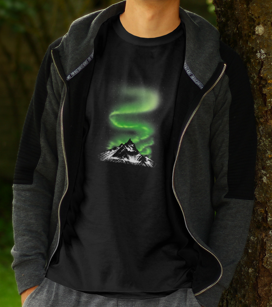 Aurora Borealis Over Snowy Mountain Night Sky 5600 T-Shirt
