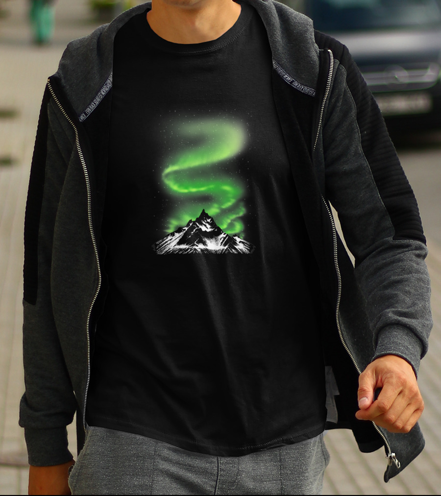Aurora Borealis Over Snowy Mountain Night Sky 5600 T-Shirt