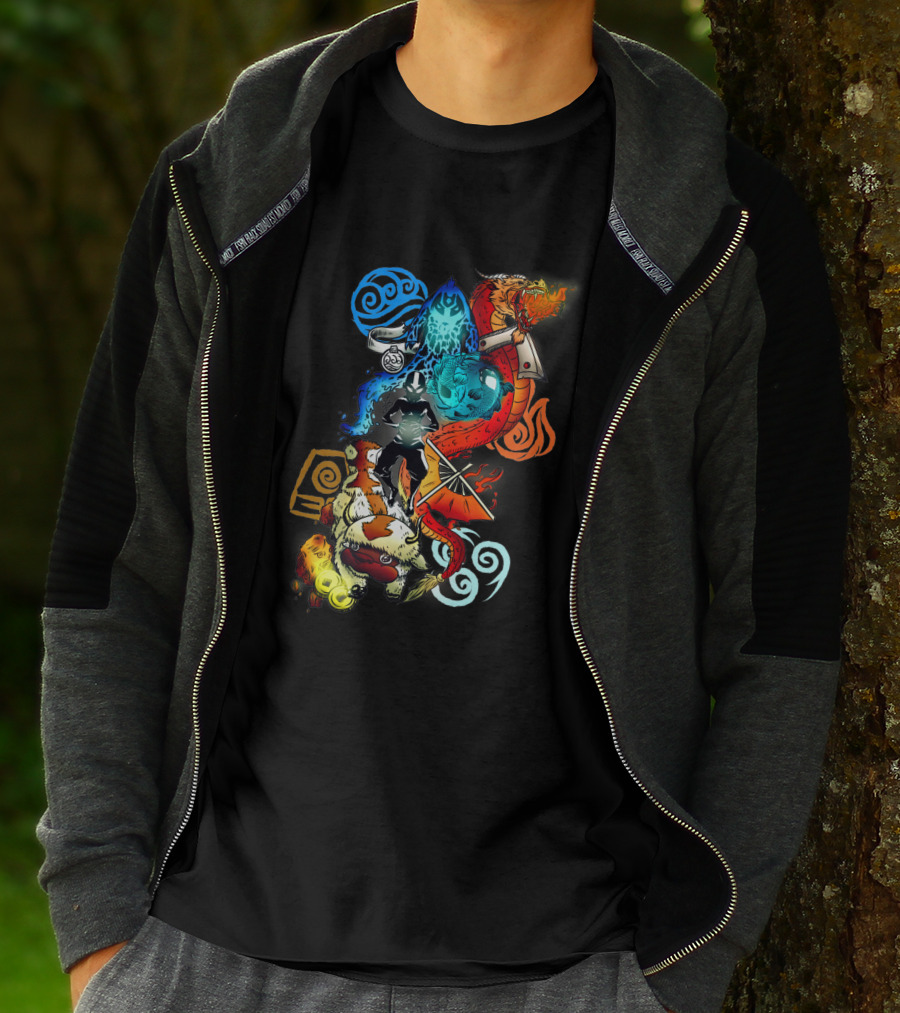 Avatar Bending Elements With Water, Earth, Fire, Air Symbols And Creatures 4828 T-Shirt