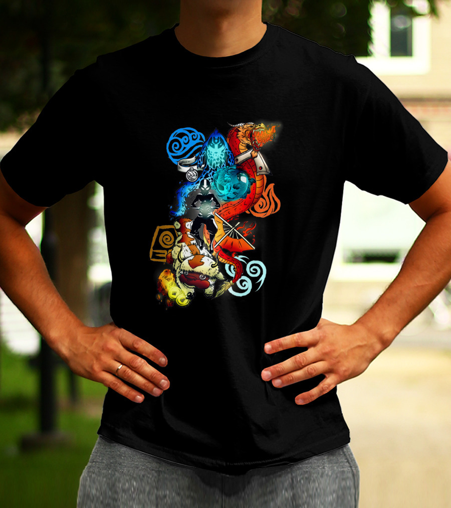 Avatar Bending Elements With Water, Earth, Fire, Air Symbols And Creatures 4828 T-Shirt