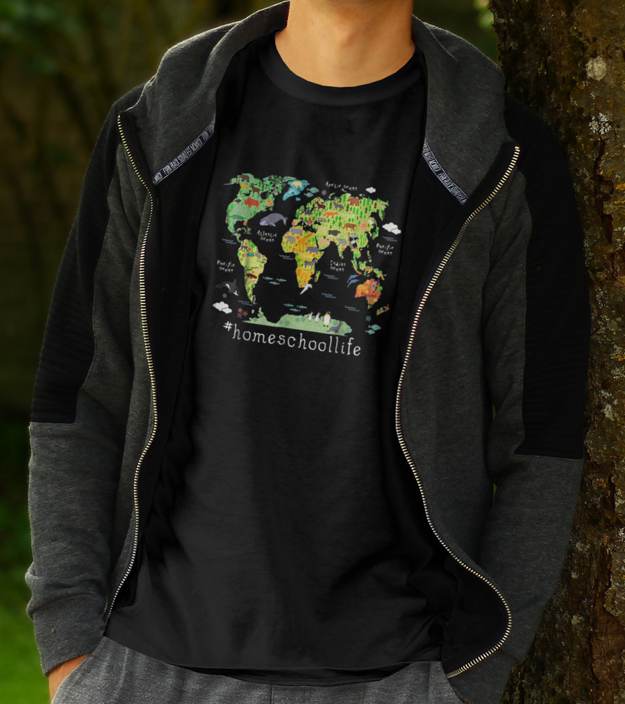 Homeschoollife Back To School World Map Homeschool Geography T-Shirt