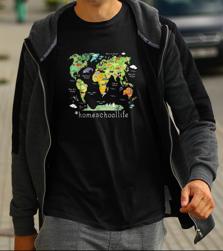 Homeschoollife Back To School World Map Homeschool Geography T-Shirt