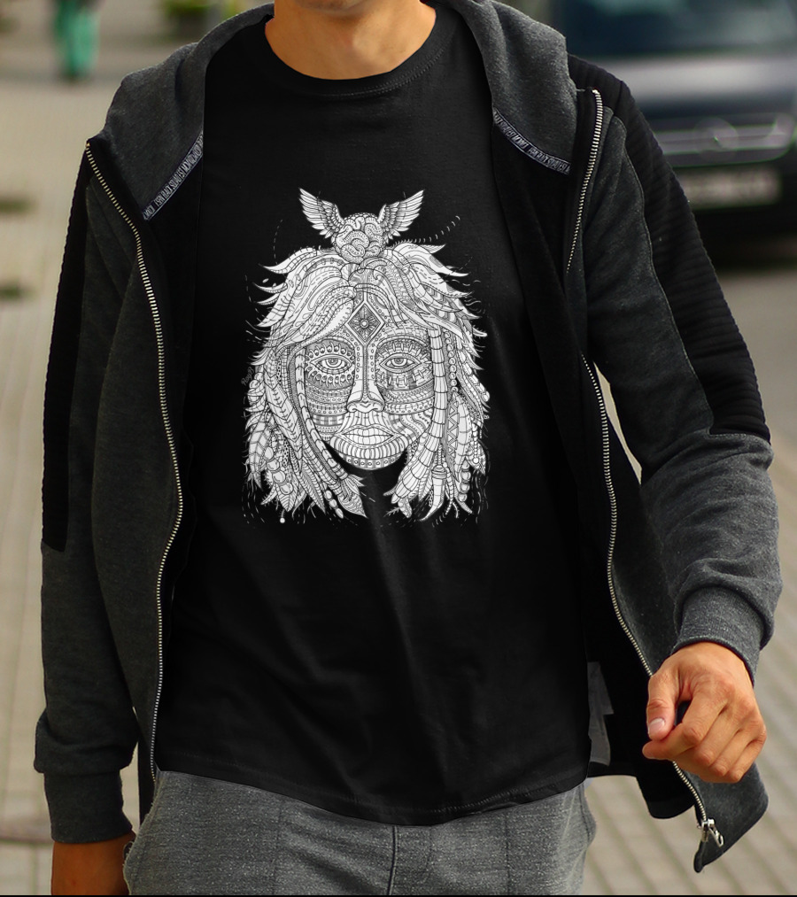 Back To The Roots 1041707 Intricate Nature Face With Animal Motif T-Shirt