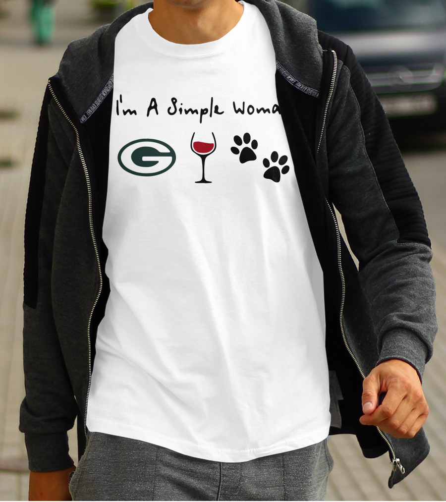 I'm A Simple Woman Green Bay Packers Wine Dog Paws T-Shirt