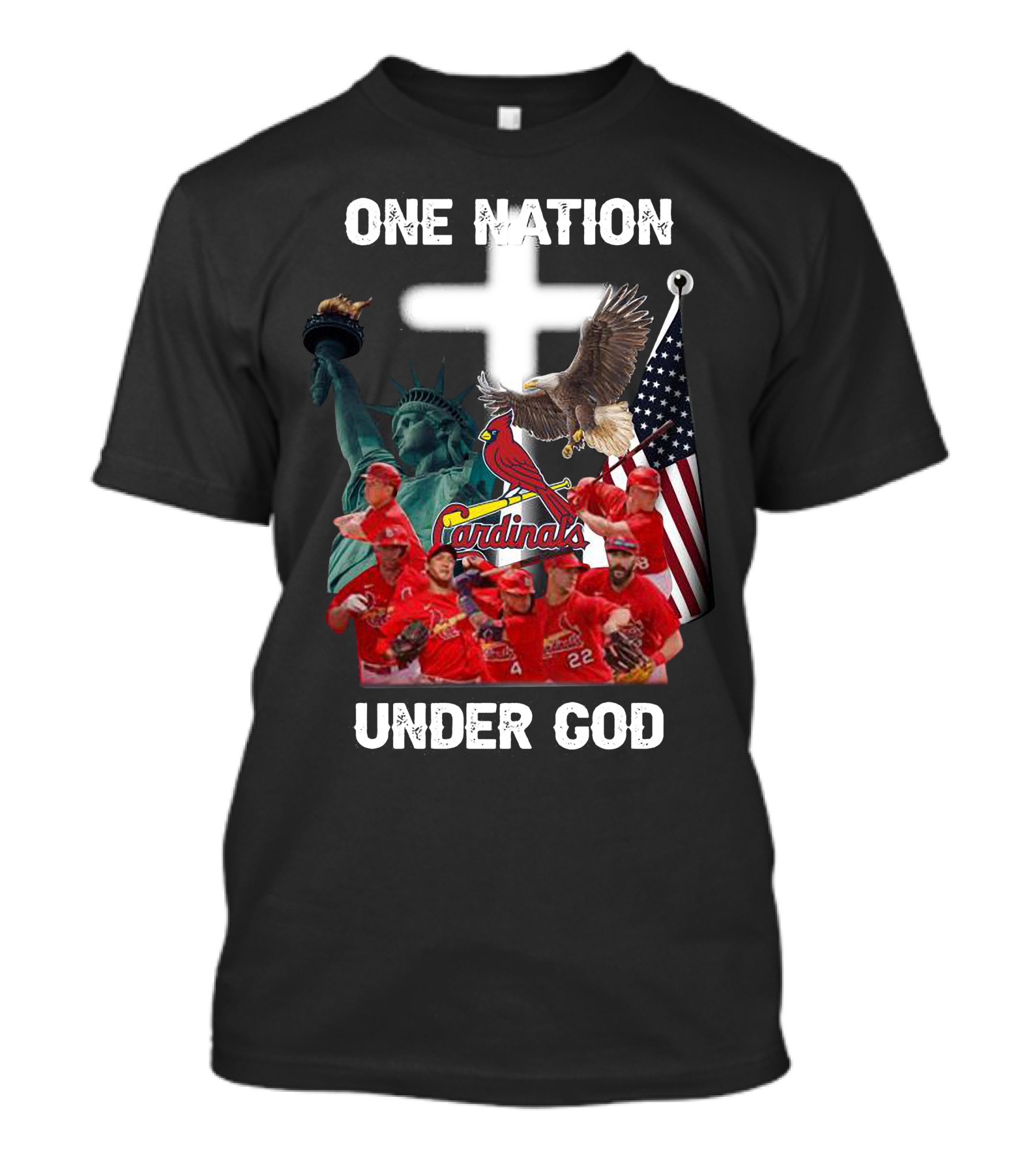 St Louis Cardinals One Nation Under God Liberty Statue Eagle Flag T-Shirt