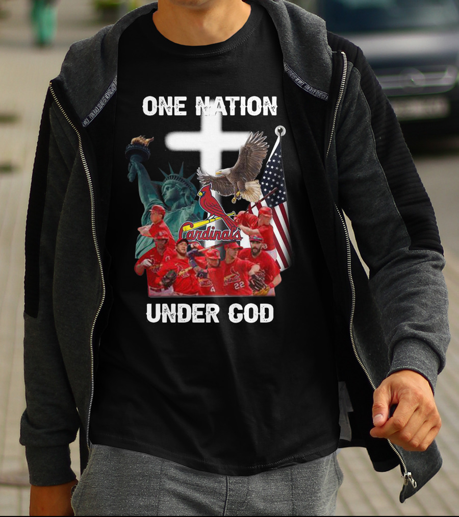 St Louis Cardinals One Nation Under God Liberty Statue Eagle Flag T-Shirt