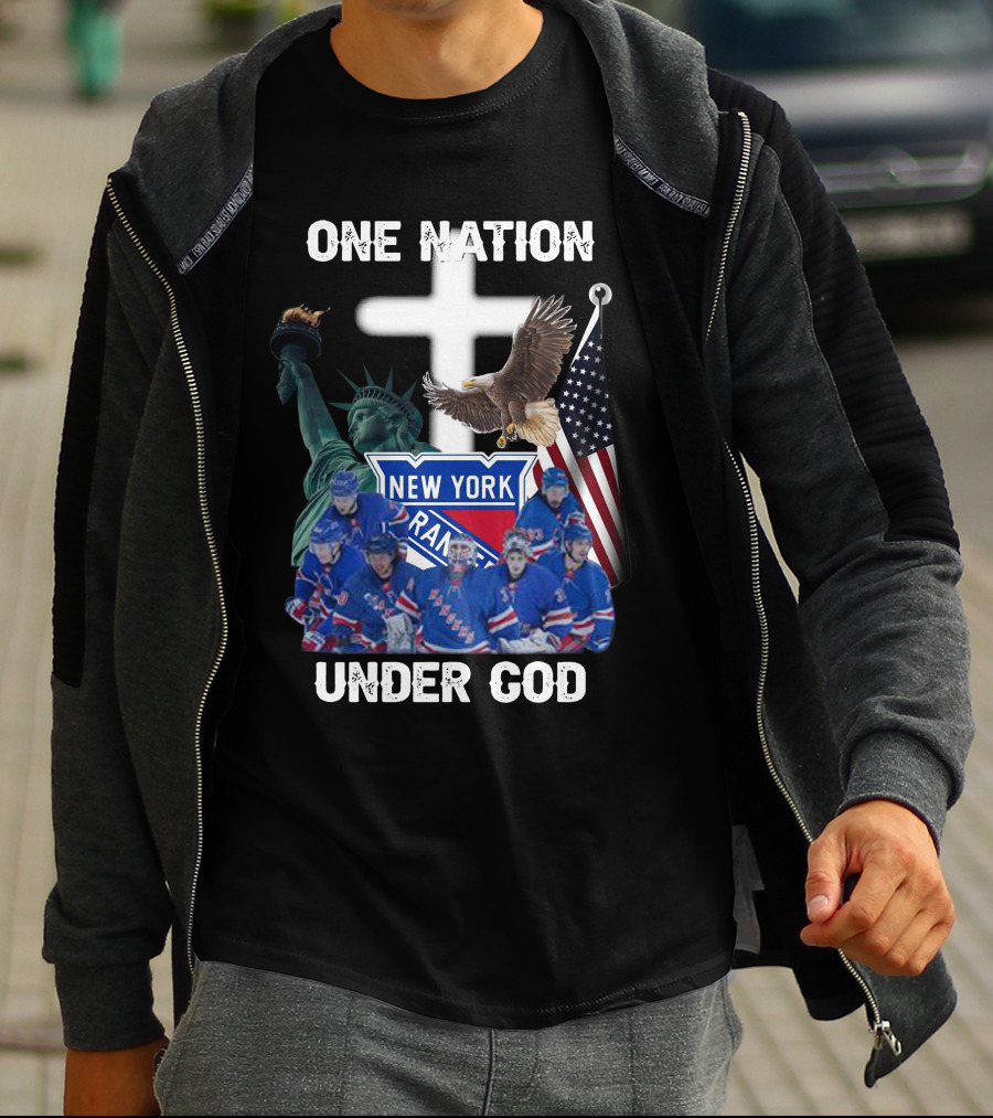 New York Rangers One Nation Under God Statue Of Liberty Flag And Eagle T-Shirt