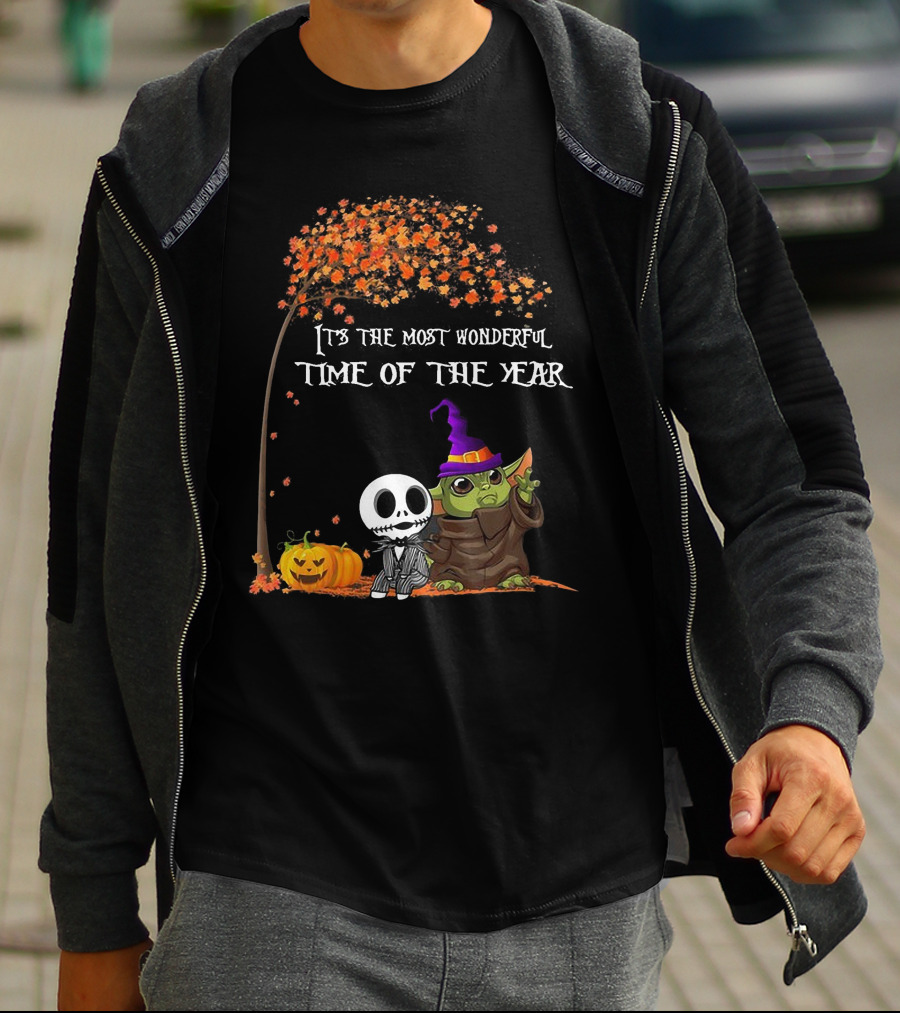 Baby Yoda Jack Skellington Halloween It's The Most Wonderful Time Of The Year T-Shirt