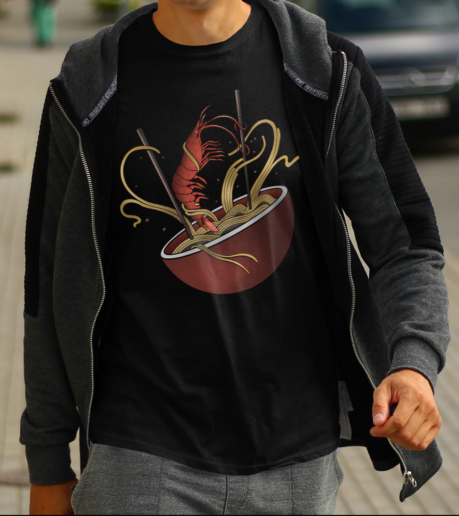 Shrimp Noodles Bowl With Chopsticks In Ramen T-Shirt