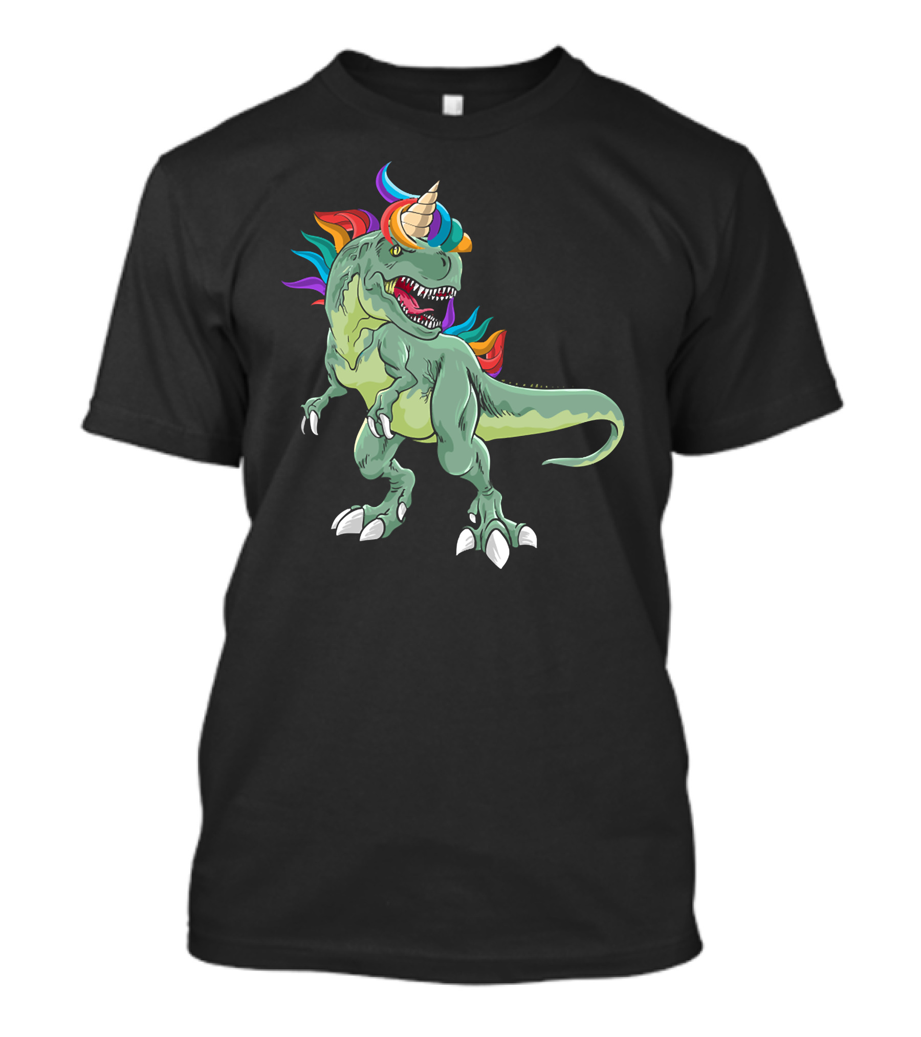 Unicorn Dinosaur Rex With Rainbow Mane And Horn T-Shirt