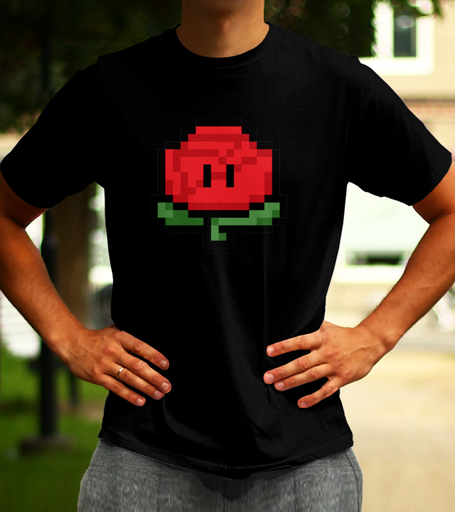 8-Bit Red Rose 1Up Power-Up T-Shirt