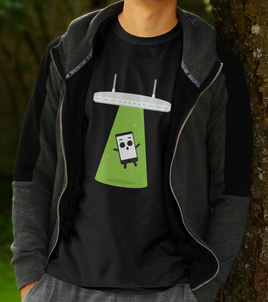 Abduction Wifi Alien Spaceship With Smartphone Character T-Shirt